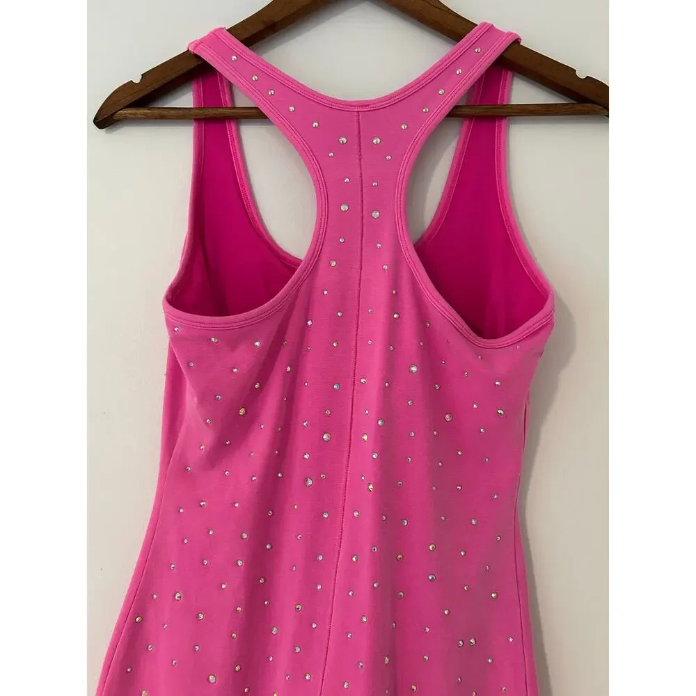 SKIMS Outdoor Rhinestone Racerback Mid Thigh Onesie Active Work out Taffy Pink L - Picture 8 of 9